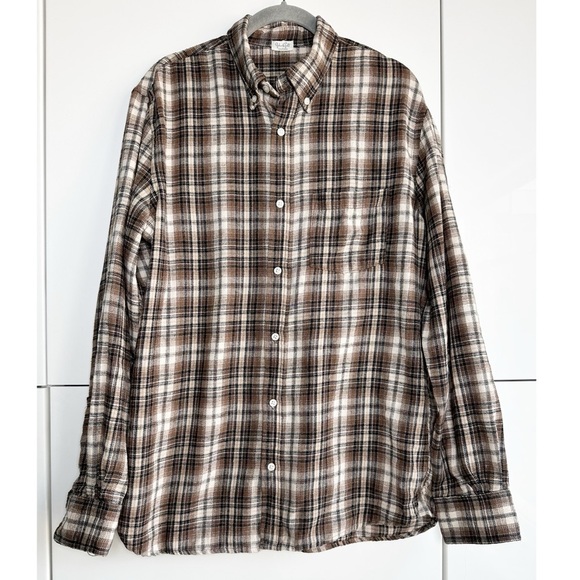 Brandy Melville 90’s Flannel John Galt One Size Brown Cream Grunge Goth Grandpa - Picture 1 of 7
